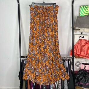 FP One Free People Urban Outfitters Orange Tiered Ruffle Wide Leg Crepe Pants